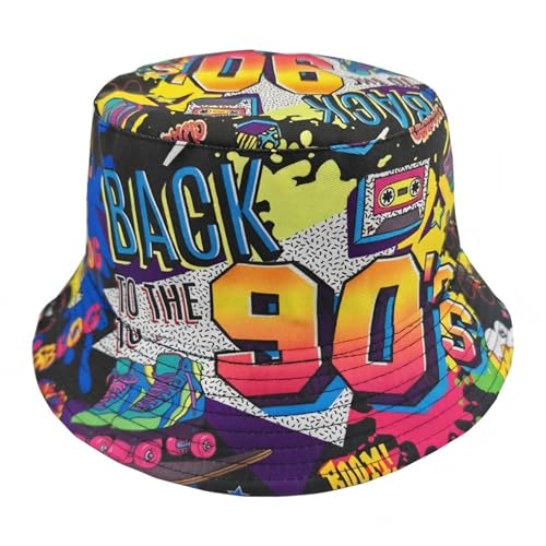 ZJEEACO 90S Bucket Hat Funny Festival Bucket Hats Men Women Lightweight Packable Sun Hat Women Fisherman Hat for Festivals Outdoor Sports Hiking Beach