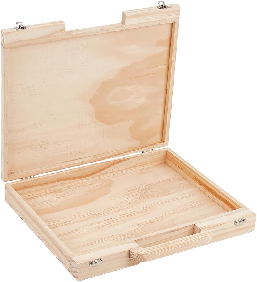 OLYCRAFT Wood Craft Suitcase 11.9x10.6x1.7 Inch Wooden Suitcase with Handle Rectangle Wood Storage Boxes with Handles Unfinished Wooden Boxes for Crafts Art Hobbies Journey and Souvenir Collection