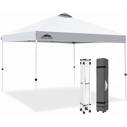 EAGLE PEAK 10x10 Pop Up Canopy Tent Instant Outdoor Canopy Easy Set-up Straight Leg Folding Shelter with 100 Square Feet of Shade (White)