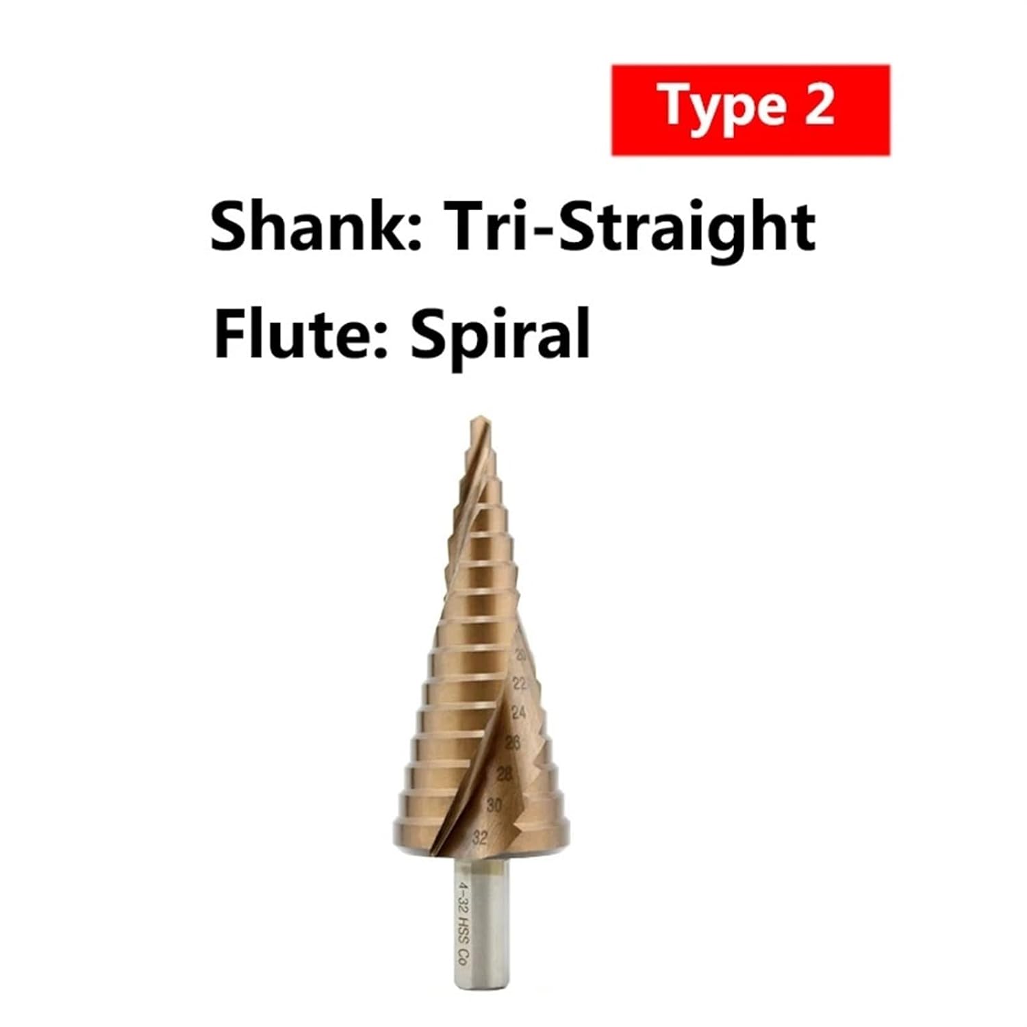 1Pcs Cobalt Step Drill Bits HSSCO M35 Spiral Straight Grooved Triangle Hex Quick Change Shank Stainless Steel Hole Cutter(Cobalt Type 2,4-32mm(15 Steps))