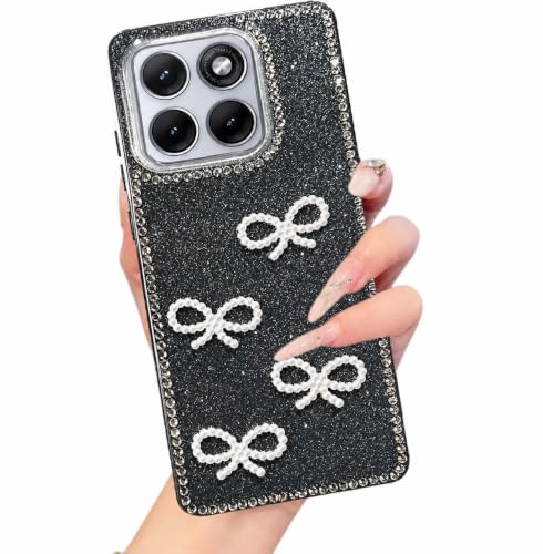 Image of DIZORO for Motorola Moto Edge 70 Fusion 5G Back Cover,Cute Bow Tie Aesthetic Phone Case,Trendy Slim Hard IMD Shockproof Protective Bumper Designer Phone Back Cover for Women Girls Black