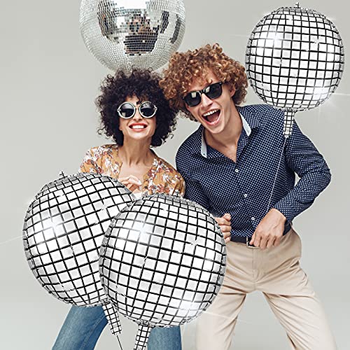 5 Pieces 22 Inches 4D Disco Ball Balloons Large Laser Foil Balloon Metallic Mirror Balloon For Disco Dance Party Birthday Party Wedding Ceremony (Basic Style) #TOP5