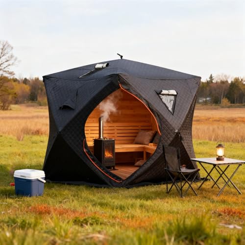 Saunazelt Für 3-4 Personen Im Freien, 70,8 X 70,8 X 78 Zoll, Trockensauna Für Zuhause, Wärmeisolierend Und Winddicht, Geeignet Für Den Heimischen Garten,Camping Und Andere Orte. Black