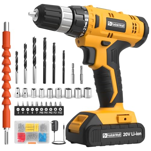 FADAKWALT 20V Cordless Drill Set ，Powerful Drill bit Sets,Torque 30N,21+1 Torque Setting,3/8” inch Keyless Chuck, 40pcs,Electric Drill with 2.0AH Li-Ion Battery and LED Light.