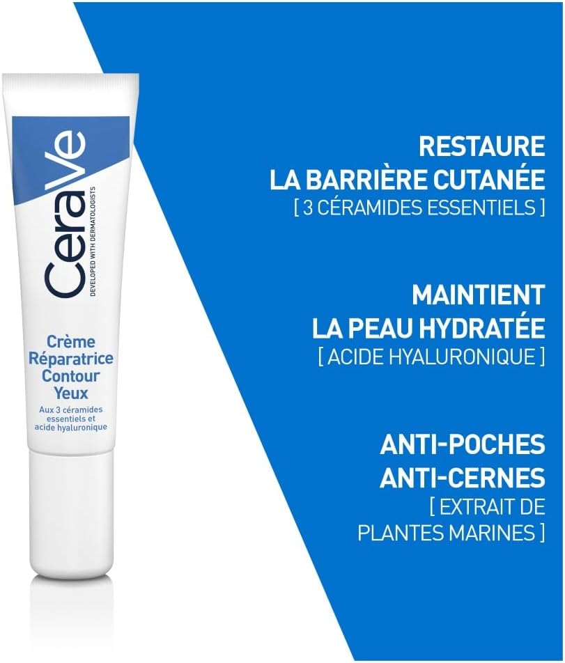 CeraVe Crème Réparatrice Contour des Yeux 14 ml – Hydratation 24h, Réduit Cernes & Poches, 3 Céramides & Acide Hyaluronique - Image secondaire