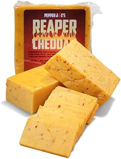 Pepper Joe’s Carolina Reaper Cheddar Cheese – World-Famous Wisconsin Cheddar Cheese with World’s Hottest Chili Pepper – Extra Spicy Cheese – 8-12 Ounces