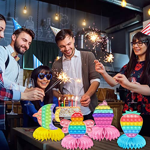 Zcptz Pop Push Bubbles Honeycomb Centerpiece Fidge Pastel Macaron Color 3D Table Decoration Ice Cream Strawberry Dolphin Bee Fish Paper Fan For Kids Girls Birthday Baby Shower Party Supplies (8 Pcs) #TOP6