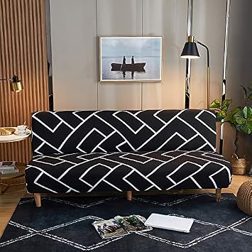 Armless Sofa Bed Cover, Spandex Stretch Futon Slipcover Protector, Non-Slip Elastic Folding Couch Sofa Shield Fits for 2-3 Seater Folding Sofa Bed without ArmrestsPrinted # 3266