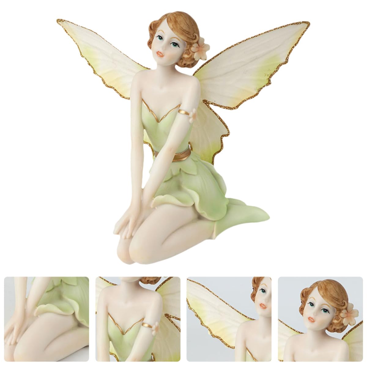 Figura Decorativa de Hada Flor Ángel en Resina Verde