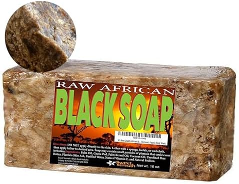 Premium African Black Soap - Pure 1 pound Bulk. Raw Organic Soap for Acne, Dry Skin, Rashes, Burns, Scar Removal, Face & Body Wash, From Ghana West Africa - Authentic African Moisturizer