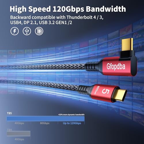 USB C Camera Tethering Cable for Right Angle Thunderbolt 5 Cable 1 FT, 120Gbps Bandwidth, 80Gbps, 240W, 8K@165Hz, 4K@540Hz for Thunderbolt 4, iPhone 17, USB4, Canon, Sony, Nikon, Fuji, Mac mini M4 - image 2