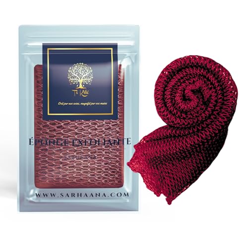 Red de ducha africana Djampe, esponja de ducha exfoliante africana, guante de baño exfoliante, flor de tocador XL, accesorio de baño para mujer, hombre, niño (BURGUNDI)