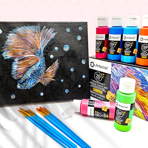 Image of Artecho Acrylic Paint Set 20 Metallic Colors 2oz /59ml with 10 Brushes