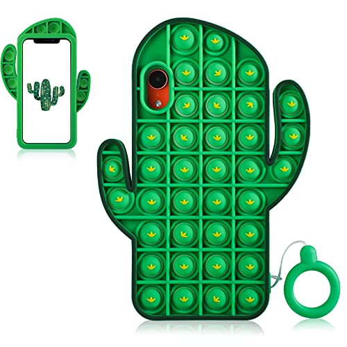 Jowhep for iPhone XR Case Cover Cases Silicone Cartoon Fun Funny Cute Kawaii Aesthetic Design Character Unique Fidget Shell for Girls Boys Friends Women Teen- Bubble Cactus(for iPhone XR 6.1