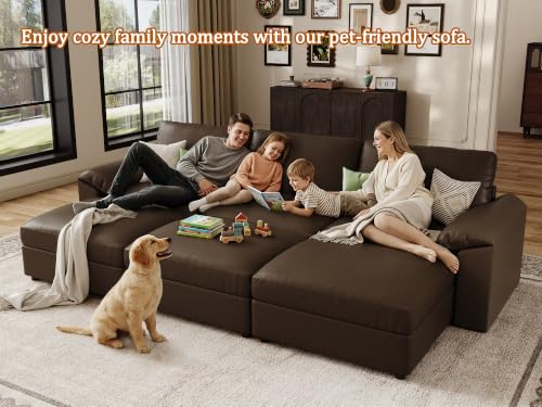 Image of EASE MOOSE Leather Sectional Couch Sleeper, Modular Sofa Bed, Deep Brown