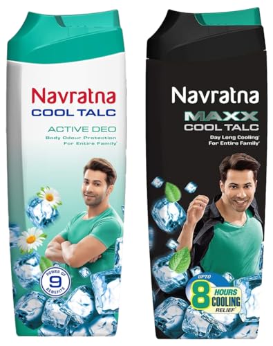 Image of Navratna Maxx Cool Talc |Ice Cooling Effect |For Last Lasting Freshness and Fragrance|Instant Sweat Control, 400gm&Navratna Active Deo for Unisex, 400g
