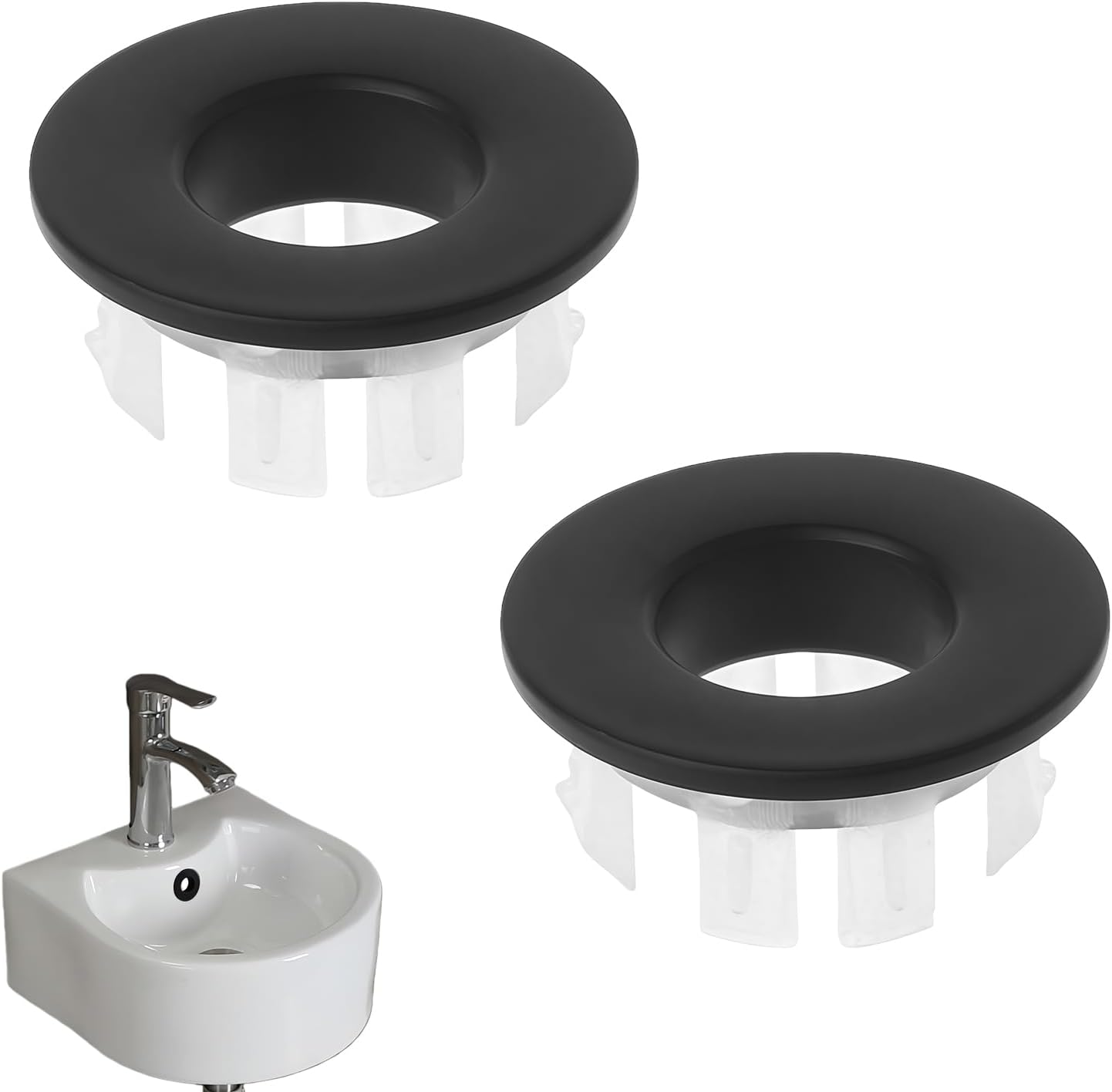 2 Pcs Sink Overflow Cover, Black Brass Basin Sink Overflow Ring, Round Overflowing Sinks Hole Cover, Universal Sinks Hole Caps Replacement, for Bathroom Bathtub Kitchen Hand Basins
