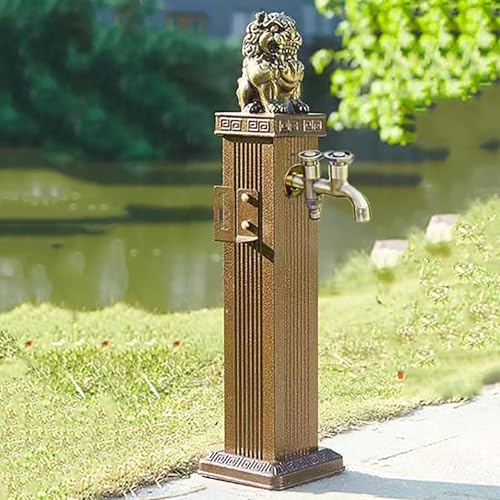 Genérico Columna de Agua Grande Dorada para jardín con Dos grifos, estación de Agua Independiente para Exteriores, fácil instalación para Villas y Parques, Ideal para Patios y Jardines.