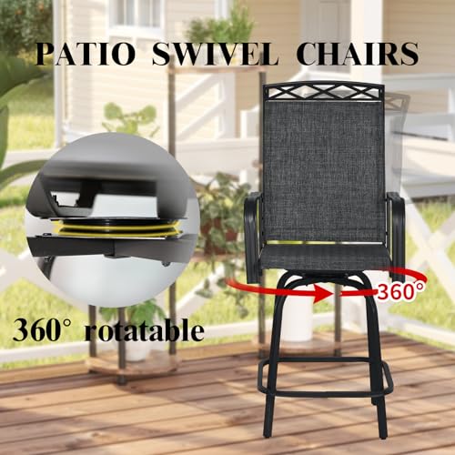 Image of Outdoor Swivel Bar Stools Set of 2, 26.6 inch Seat Height Patio Bar Chairs, Counter Height Outdoor Chairs with Cooling Fabric for Garden, Patio, Deck, Gray