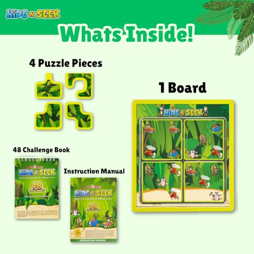 Image of toymate Hide N Seek Jungle Puzzle Game for Kids (5+ Years) | 48 Brain Teasing Challenges | Logic & Problem Solving Educational Toy | Single Player Travel Puzzle Game