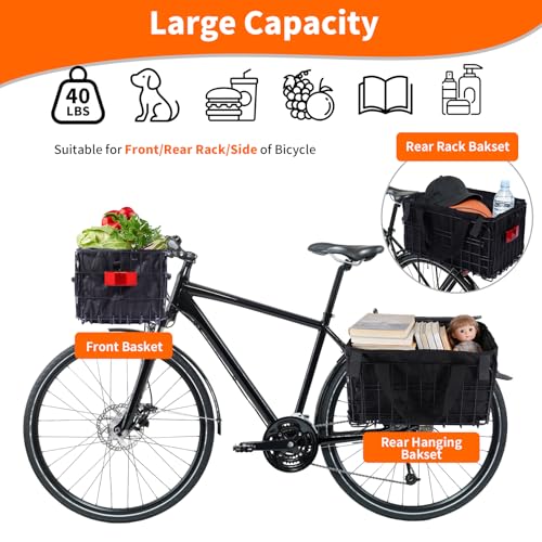 Großer Hundekorb für Fahrräder mit abnehmbarem Innenbeutel, tragbarer Fahrradkorb für Reisen, wasserdichte Fahrradtasche für die Front/Heck/Seite des Fahrrads, E-Bike Zubehör für Haustiere, Obst