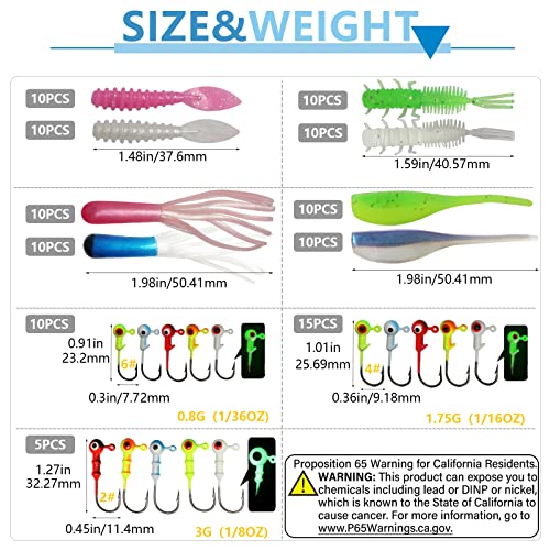 Dovesun Rattles Dovesun 110pcs Crappie Lures with 1/8oz Jig Heads Kit