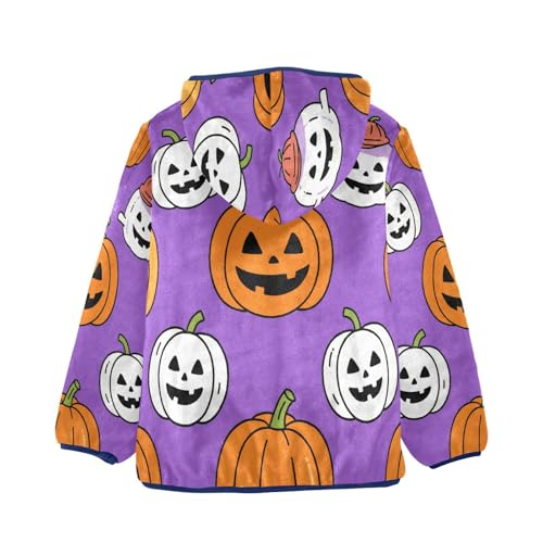 Halloween Pumpkins Ghosts on Purple Toddler Fleece Jacket Girl Boys Hooded Fleece Jacket Coat2