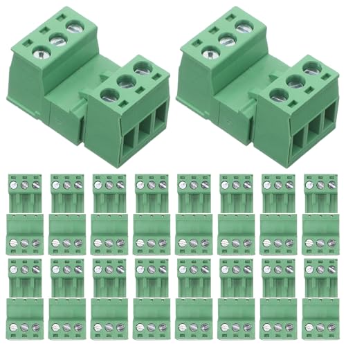 ibasenice 20 Pièces Bornier à Vis Vert pour Mise la Terre, Connecteurs Mâles et Femelles en Plastique et Laiton Nickelé, Pas Standard, Installation Facile pour Câblage Industriel