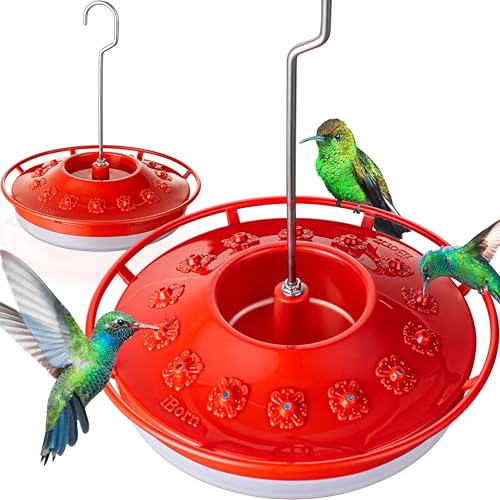 iBorn Hummingbird Feeders for Outdoors Hanging Bee Proof Hummingbird Feeder with 14 Feeding Ports 13 OZ Saucer Humming Bird Feeders with Ant Moat Ant Proof No Leak Easy to Clean and Refill 2 Pack Red
