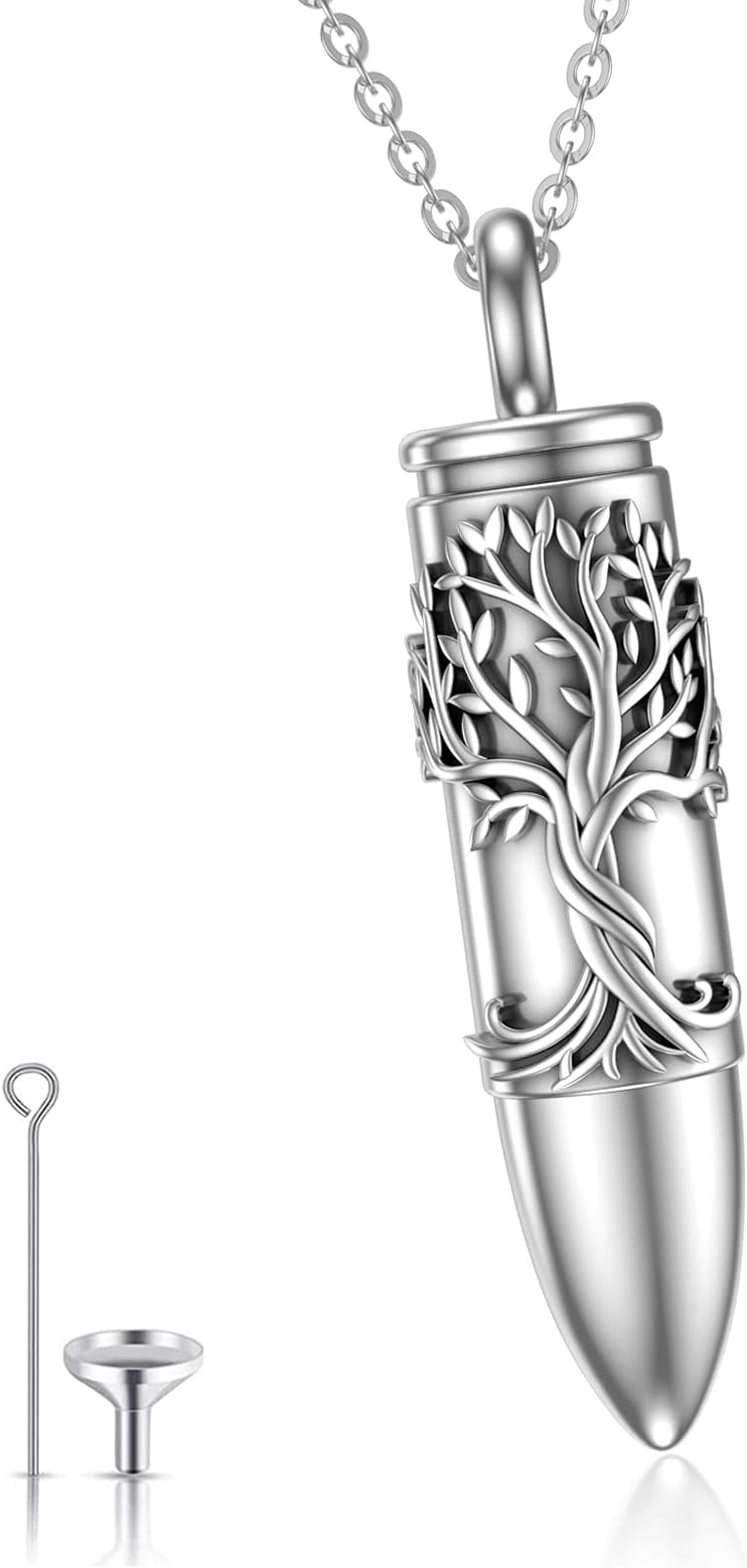 CHENGHONG Cremation Jewelry Bullet Urn Necklace for Ashes 925 Sterling Silver Butterfly/Tree of Life/Hamsa Bullet Pendant Necklace Memorial Keepsake Pendant for Human Ashes Gift for Women Men