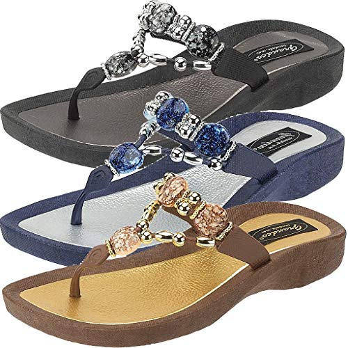 Grandco Women's 25542E Expression Beaded Waterproof Molded Sole Beach Thong Sandals Platform, Black, 7 #TOP5