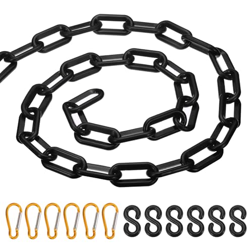 PATIKIL Barrera de Cadena de Plástico de 8 Metros con 6 Ganchos En S y 6 Clips para Control de Multitudes En Entradas Ascensores Estacionamientos Color Negro