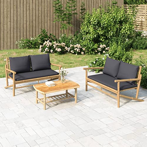 Lumanois Salon de Jardin 2 pcs avec Coussins Gris foncé Bambou Éléments pour canapés modulables de Jardin Gris,363465