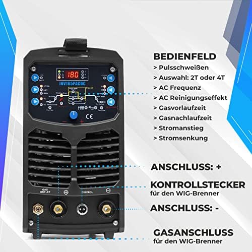 Bild 3 - IPOTOOLS INV185PACDC WIG Schweißgerät AC DC Schweissgerät mit 180 Amper Volldigitales Inverterschweißgerät Inkl HF-Zündung, Pulsfunktion, Aluminium Schweißen, MMA, IGBT, 7 Jahre Garantie
