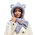 BeFall Women's Winter Hooded Bear Scarf, 3-in-1 Plush Hood with Ear Warmer and Neck Warmer, Soft Faux Fur, Windproof, No