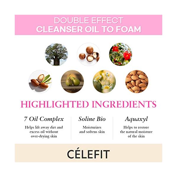 CELEFIT Double Effect Cleanser Oil to Foam - Korean Cleansing Oil Makeup Remover Foaming Facial Cleanser | Makeup Remover Oil to Foam Cleanser Face Wash for Women & Men | Korean Oil Cleanser (6.34oz)