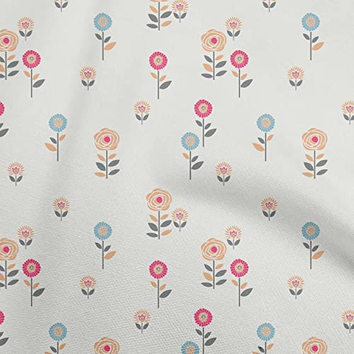 oneOone Cotton Flex Off White Fabric Floral Retro Dress Material Fabric Print Fabric By The Yard 40 Inch Wide