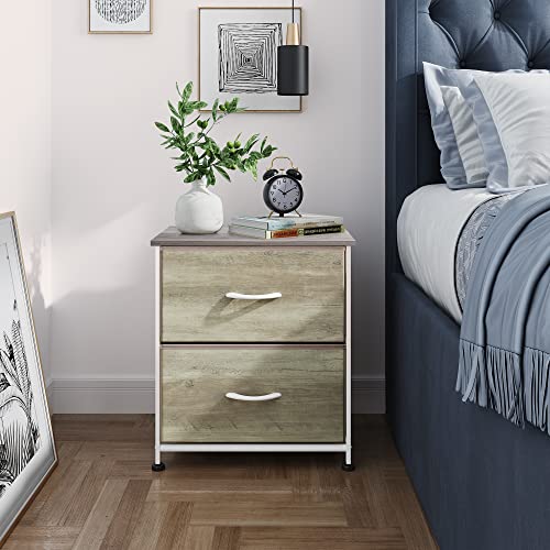 Wlive Nightstand, 2 Drawer Dresser For Bedroom, Small Dresser With 2 Drawers, Bedside Furniture, Night Stand, End Table With Fabric Bins For Bedroom, Closet, Nursery, College Dorm, Greige Oak #TOP1