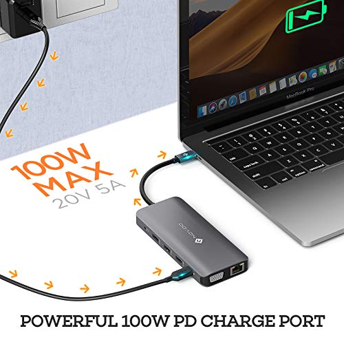 Image of NOVOO 12IN1 USB C Hub Docking Station 3.5mm Audio /Mic 2 HDMI Type-C Hub Dual Monitor Adapter Laptop Hub Ethernet 100W Type C Charging 4USB for Dell /HP /Lenovo /MacBook Laptop Pro with Thunderbolt 3, Dark Grey (NVHUBGY12PDNS)