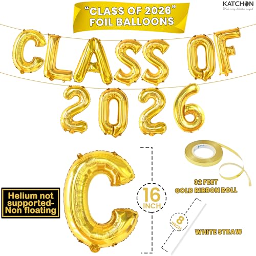 Image of Gold Graduation Decorations 2026, 16 Inch Class of 2026 Balloons | Graduation Balloons Banners, Class of 2026 Banner for Class of 2026 Decorations, Graduation Party Decorations, KatchOn