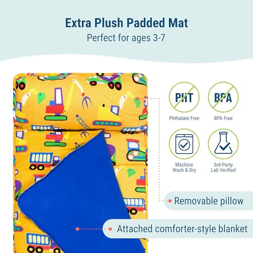 Image of Wildkin Kids Nap Mat with Pillow and Blanket, Preschool Rest Mat