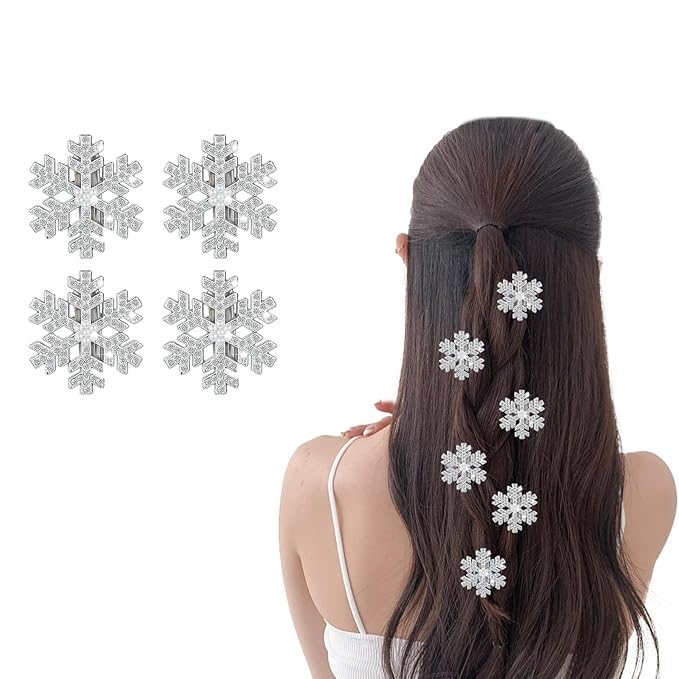 El Regalo 4 Pcs Snowflake Christmas Hair Clips, Bling Rhinestones/Pearls Hairpins Glitter Fancy Christmas Hair Pins Barrettes Snowflake Decorations for Women Girls Bridal Party Wedding (Option-1)