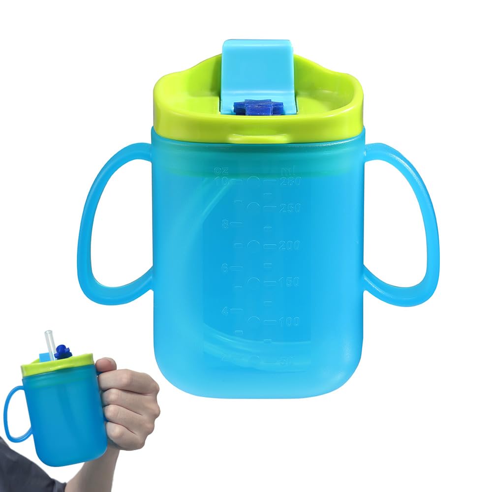 BCDHAMATE Adult Sippy Cup for Elderly – 10 oz Portable Spill-Resistant Cup with Straw and Easy-Grip Handles – Ideal for Disabled, Dysphagia & Hospital