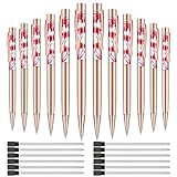 12 Pcs Pretty Pens for Women Christmas Gift Set, Cute Pens Gold Pens Flower Ballpoint Pen Metal Rose Liquid Dried Floral Pens 12 Pcs Black Replacement Refills for Desk Office Decorate Supplies