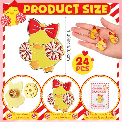 Quelay 24 Pack Cheer Team Gifts Bulk Cheerleader Duck Pins Brooches You've Been Cheer Ducked Tags Team Inspirational Gift Accessories for Teammates2