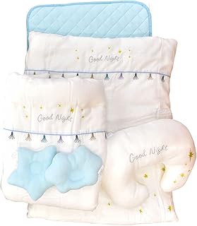 ベビー布団 ≪優しいコットンの二重ガーゼカバー≫ 10点セット レギュラーサイズ タッセルデザイン 綿100%カバー ブルー 掛け布団 肌布団 固わた敷布団 まくら カバー シーツ 授乳クッション ベビー布団セット かわいい 男の子 女の子 シンプル ノンキャラ 赤ちゃん ベビー レギュラー 10点 70 120