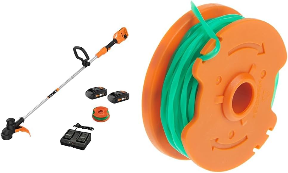 WORX WG184 40V Power Share 13" Cordless String Trimmer & Wheeled Edger (2x20V Batteries) with Pole Saw, Bare Tool Only