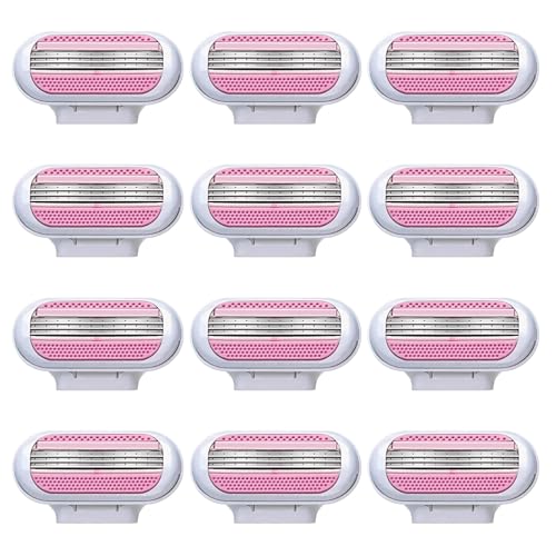 12 Piezas Recambios Maquinilla Depilación Mujer, Cuchillas Acero Inoxidable Mujer, Compatibles con Mangos Venus, Cuchillas de 3 Hojas, Bandas Lubricantes Hidratantes para un Afeitado, Rosa