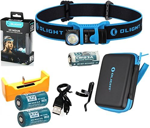 Rechargeable Kit: Olight H1 Nova 500 Lumen LED Headlamp Detachable Compact Flashlight with 2 pack 16340 RCR123A Rechargeable Batteries and LegionArms USB Charger (LED: Cool White)