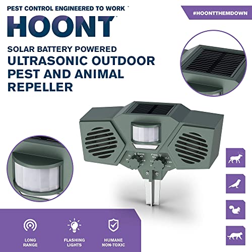 Hoont Solar Powered Motion Activated Ultrasonic With Flashing Strobe Outdoor Animal And Pest Repeller #TOP2